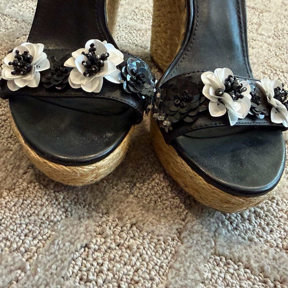Michael Kors Black and White Floral Wedges